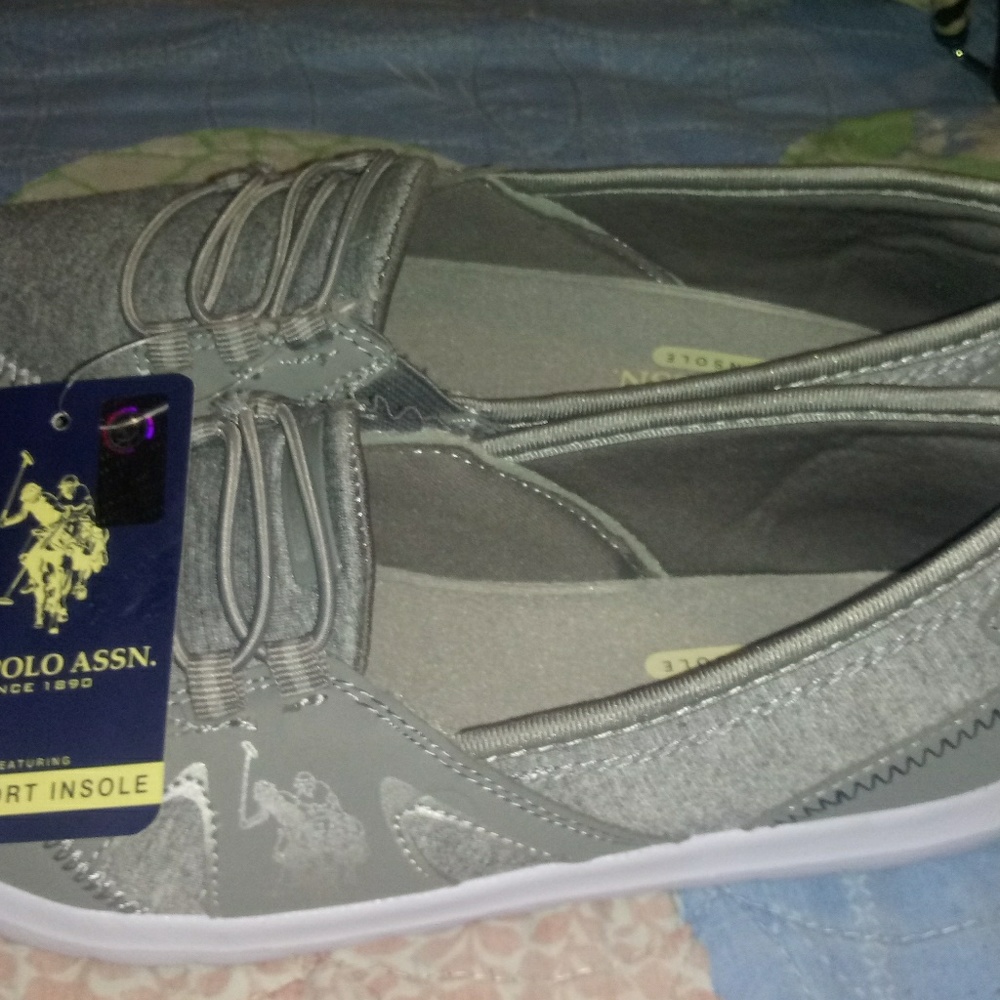 Gray and silver polo shoes